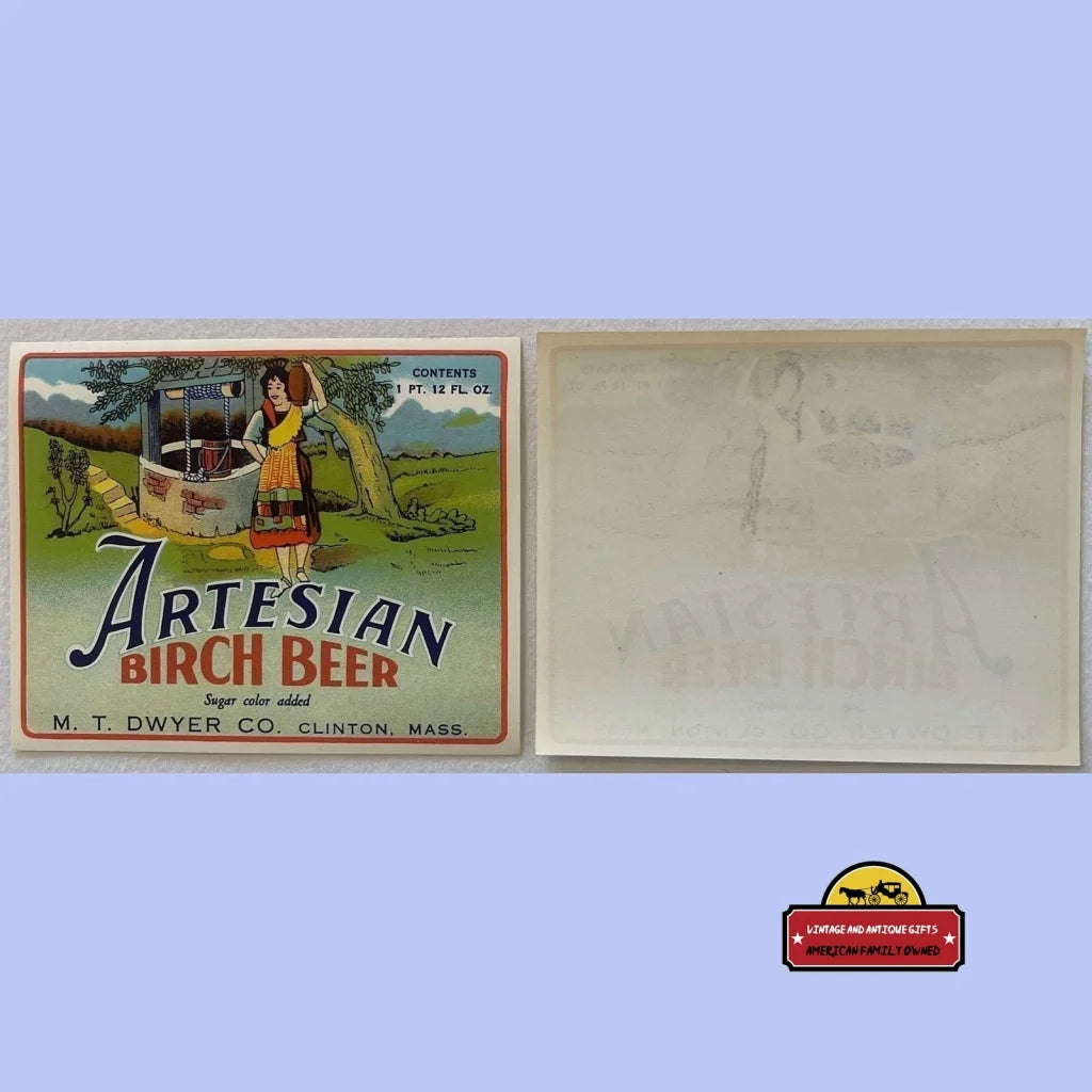 Very Rare Vintage Artesian Birch Beer Label What Is Sugar Color?? Clinton Ma 1930s - Advertisements - Antique Soda