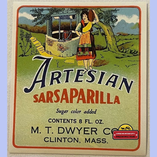 Very Rare Vintage Artesian Sarsaparilla Label What Is Sugar Color?? Clinton Ma 1930s Advertisements Antique and Soda