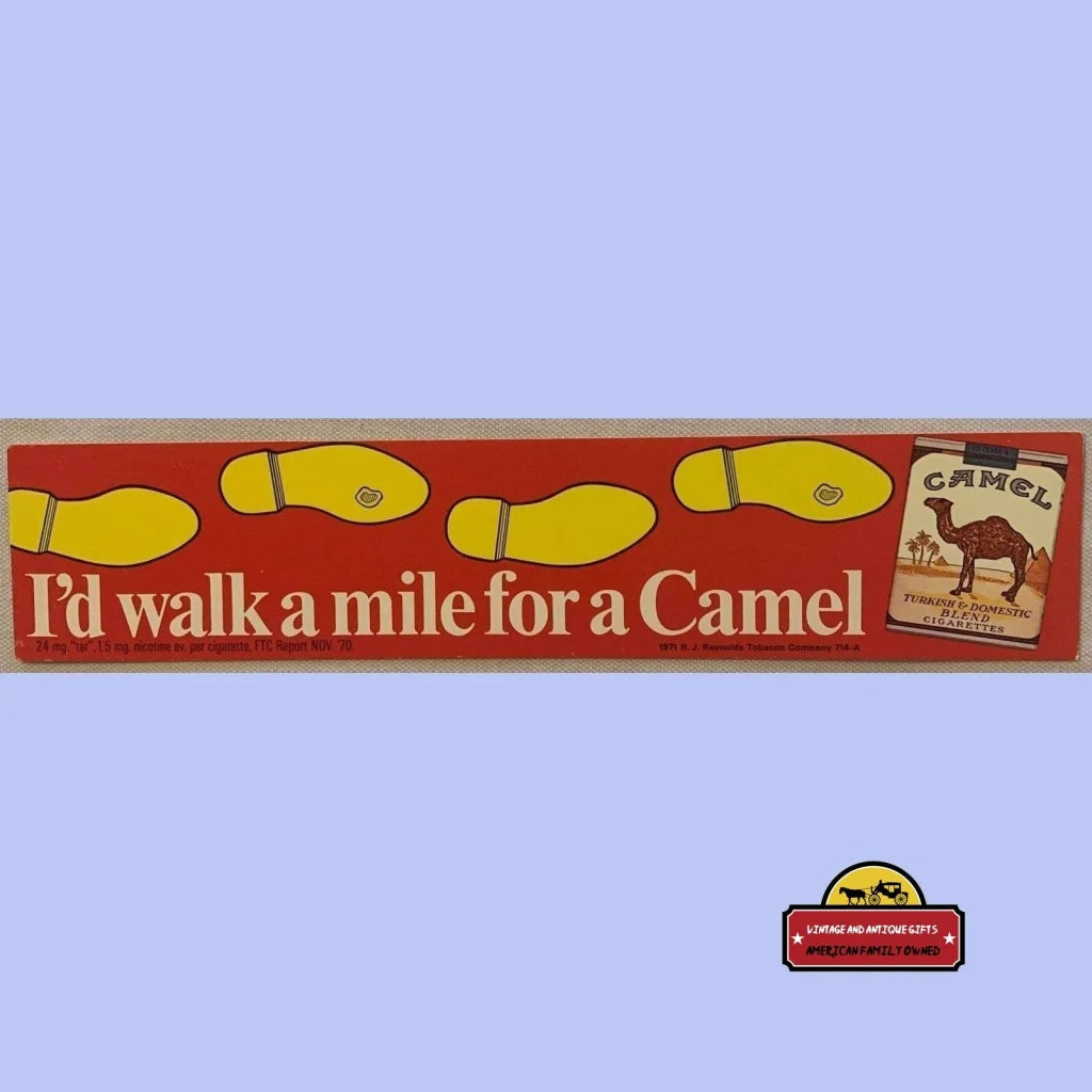 Very Rare Vintage ’i’d Walk a Mile For Camel’ Camel Cigarette Sign - Store Display 1970s Advertisements Antique