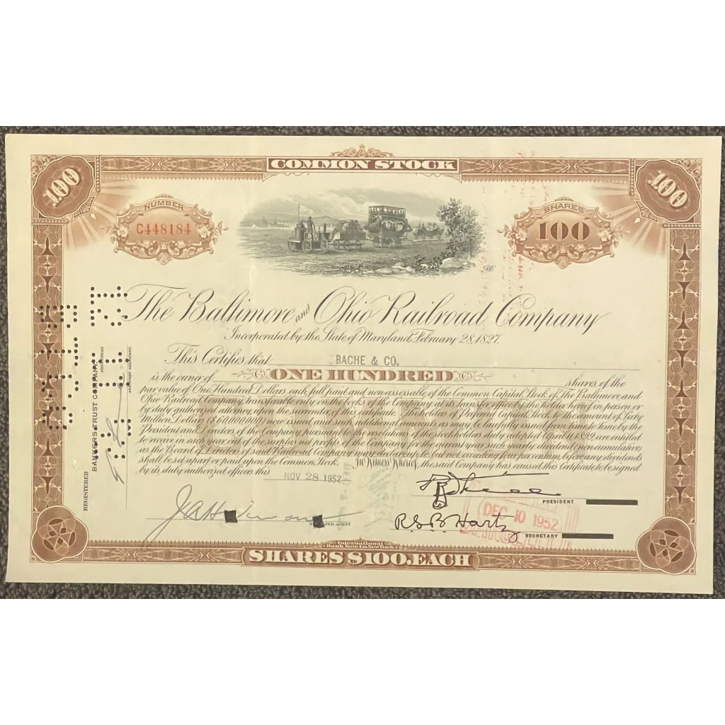 Vintage 1929 Baltimore And Ohio Railroad Stock Certificate Monopoly b & o Rr Tom Thumb Train Advertisements Antique