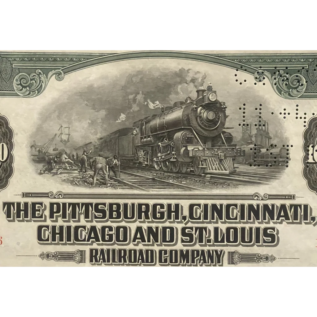 Vintage 1944 Pittsburgh Cincinnati Chicago St. Louis Railroad Gold Bond Certificate Advertisements Antique Stock