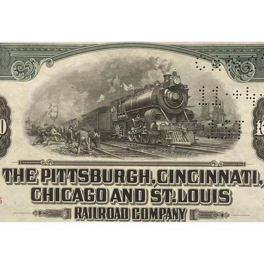 Vintage 1944 Pittsburgh Cincinnati Chicago St. Louis Railroad Gold Bond Certificate Advertisements Antique Stock
