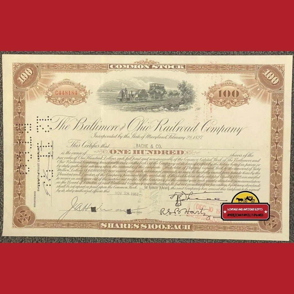 Vintage 1950s Baltimore And Ohio Railroad Stock Certificate Monopoly b & o Rr Tom Thumb Train Advertisements Antique