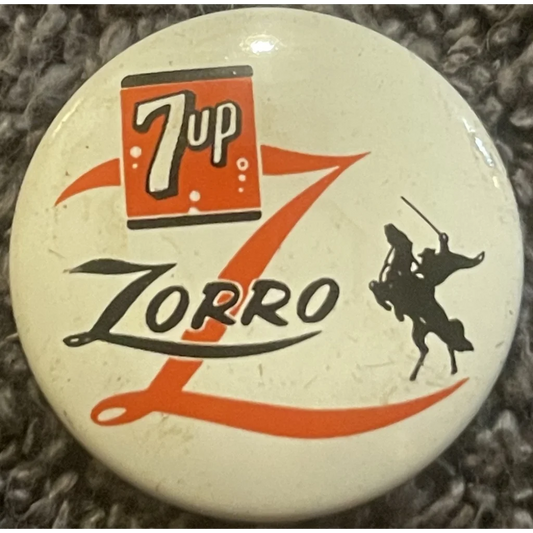 Vintage 1957 Walt Disney 7 UP Zorro Pin Pinback TV Memorabilia Advertisements Antique Soda and Beverage Rare - Nostalgic