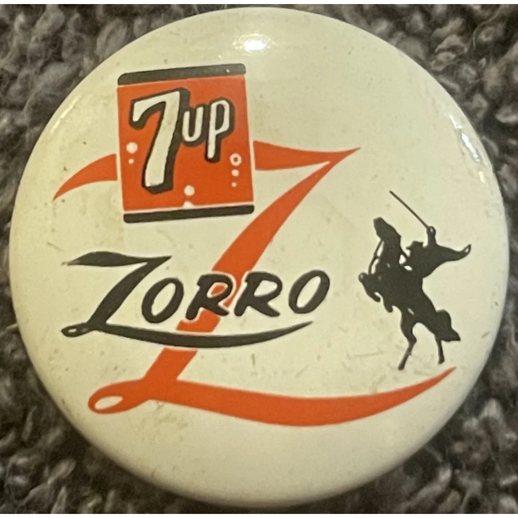 Vintage 1957 Walt Disney 7 UP Zorro Pin Pinback TV Memorabilia Advertisements and Antique Gifts Home page Rare