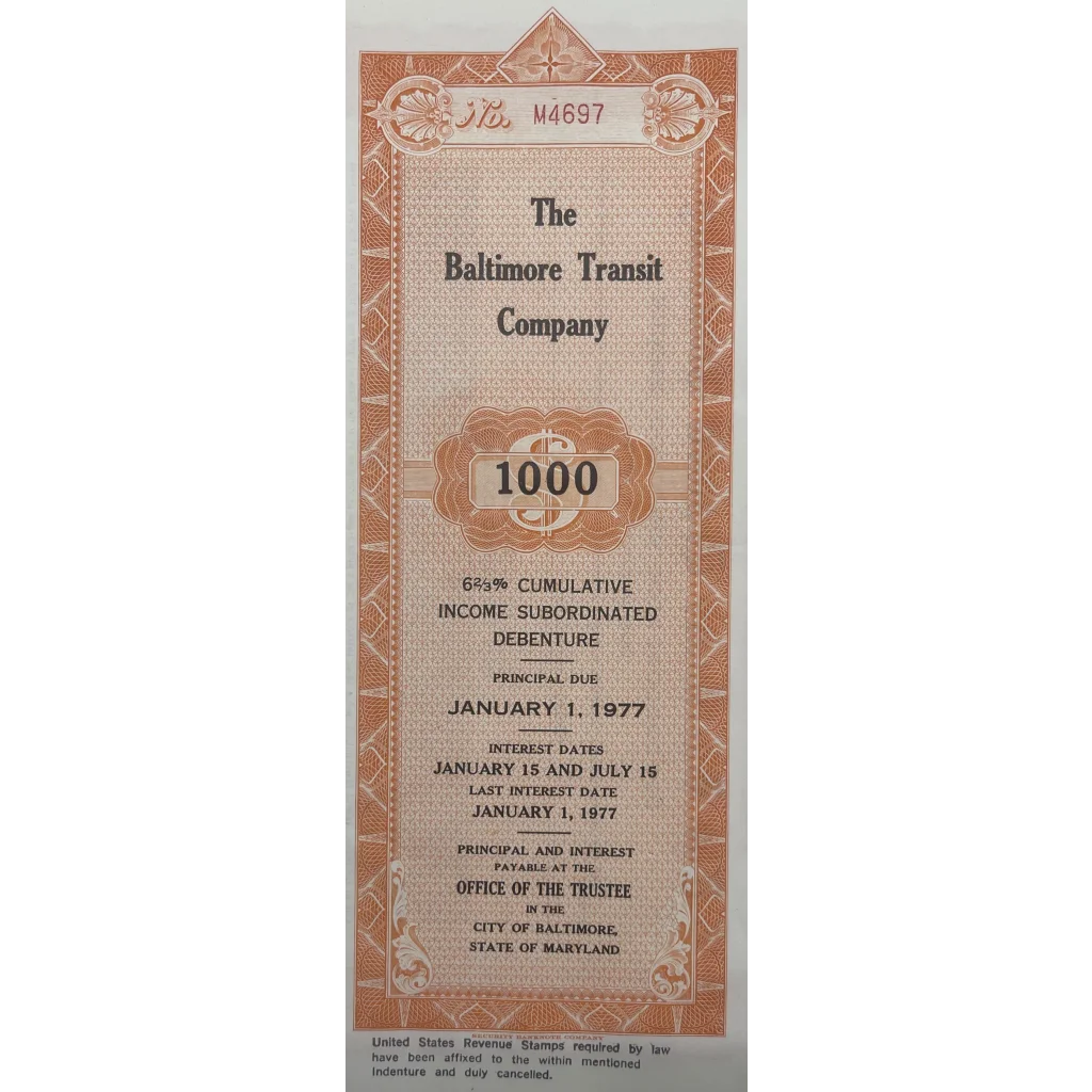 Vintage 1966 Baltimore Transit Co. Gold Bond Certificate Streetcar Memories! Advertisements and Antique Gifts Home page