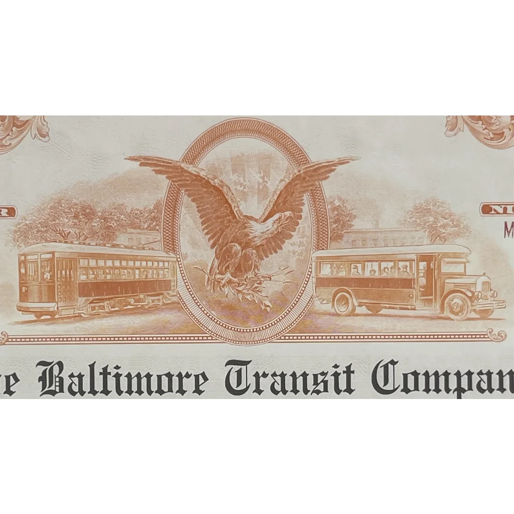 Vintage 1966 Baltimore Transit Co. Gold Bond Certificate Streetcar Memories! Advertisements and Antique Gifts Home page