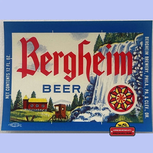 Vintage Bergheim Beer Label 1960s - 1976 Philadelphia PA and Cleveland OH Advertisements Antique Gifts Home page Rare