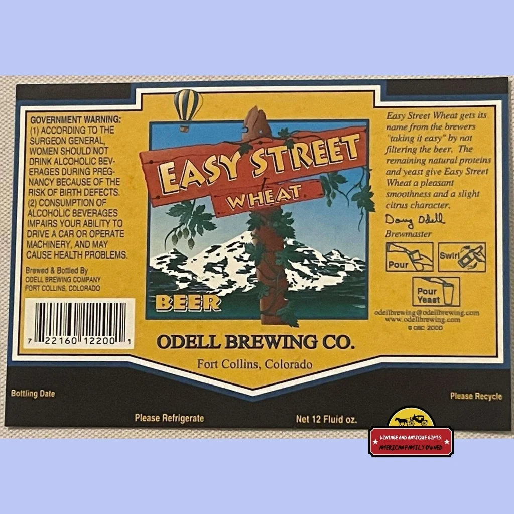 Vintage Easy Street Wheat Beer Label Odell Brewing Co. Ft. Collins Co 2000 - Advertisements - Antique And Alcohol