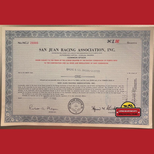 Vintage San Juan Racing Stock Certificate Coca Cola Coke Horse 1960s Advertisements Antique and Bond Certificates Rare
