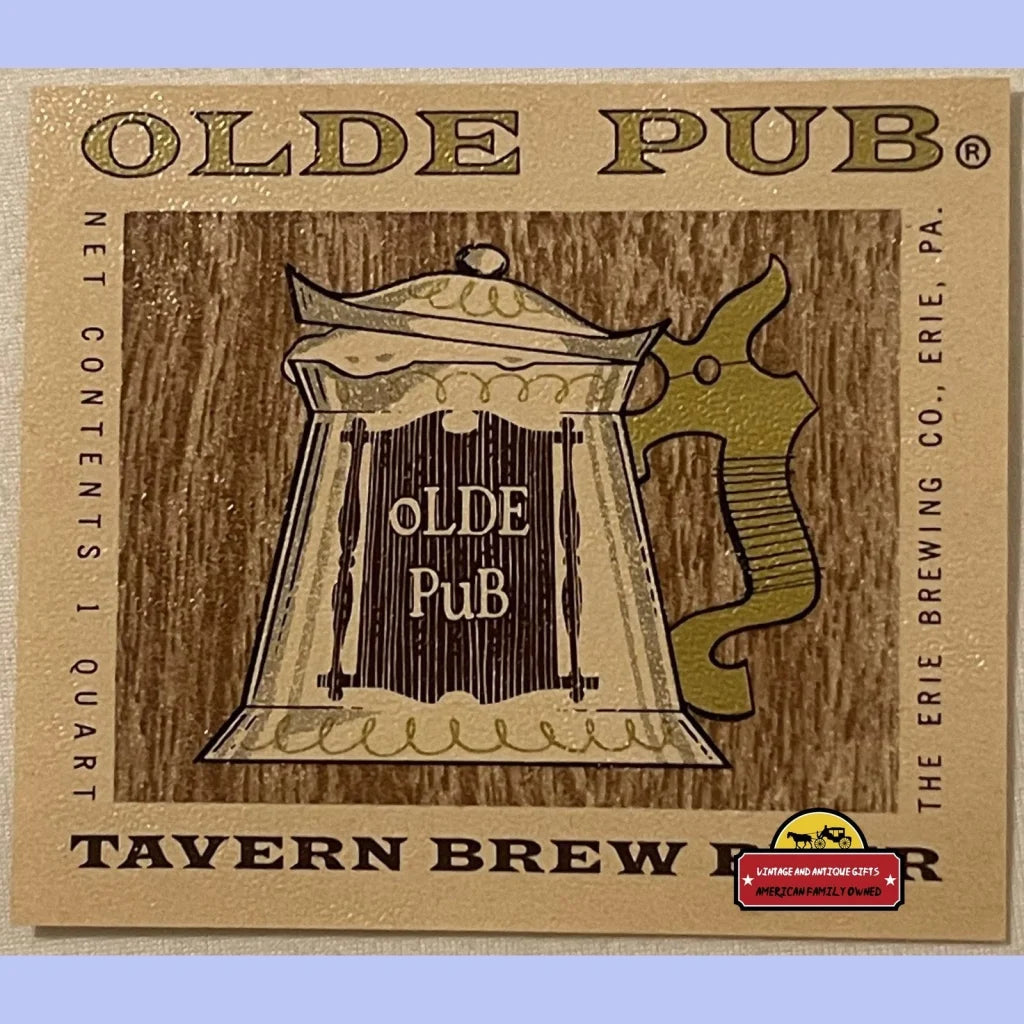 Vintage Olde Pub Tavern Brew Beer Label Erie Pa 1940s - Advertisements - Antique And Alcohol Memorabilia. And Gifts