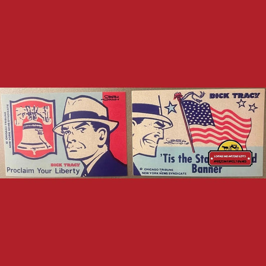 Vintage Patriotic Bicentennial Dick Tracy Stickers 1975 Chester Gould Chicago Tribune Advertisements - Comic Art