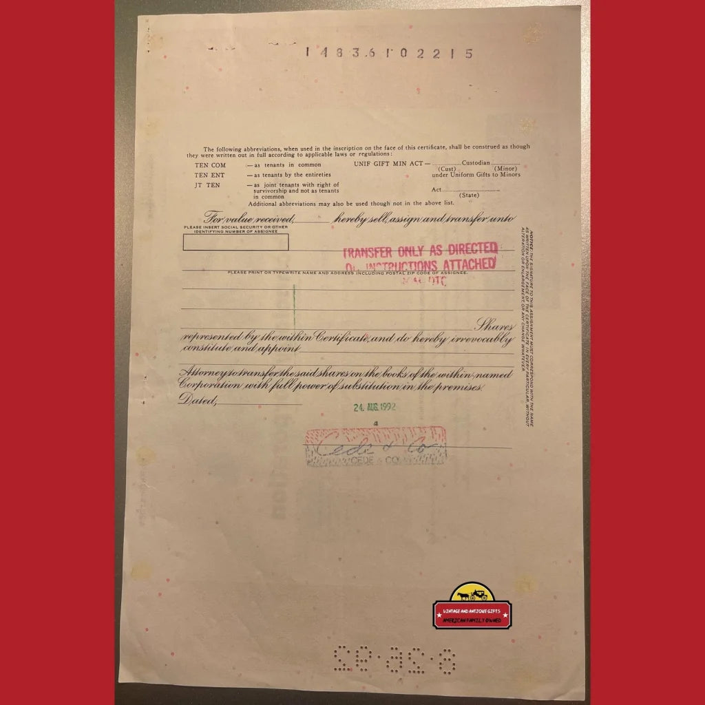 Vintage Par Technology Corp. Stock Certificate 1990s Mcdonalds Arby’s Dept. Of Defense Advertisements Antique